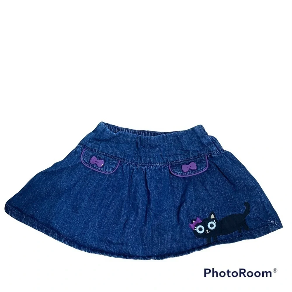 Gymboree Denim Skirt Black Cat Halloween 3T Blue